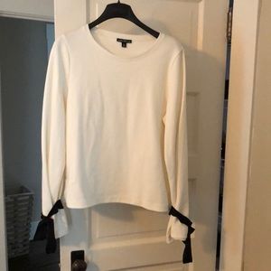 NWOT J Crew Mercantile cream crewneck sweatshirt with black ribbons at sleeves